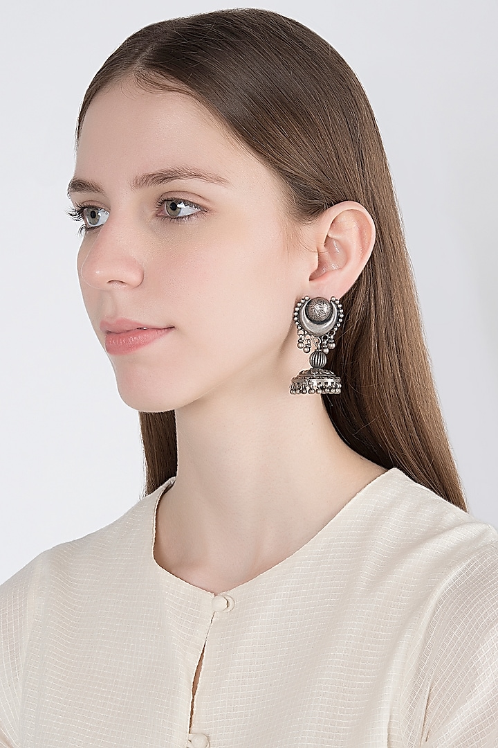 Oxidised Silver Finish Dangler Earrings by Auraa Trends Silver Jewellery