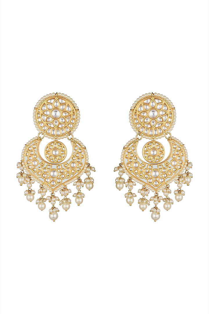 Gold Finish Chandbali Kundan & Pearl Earrings Design by Auraa Trends at ...