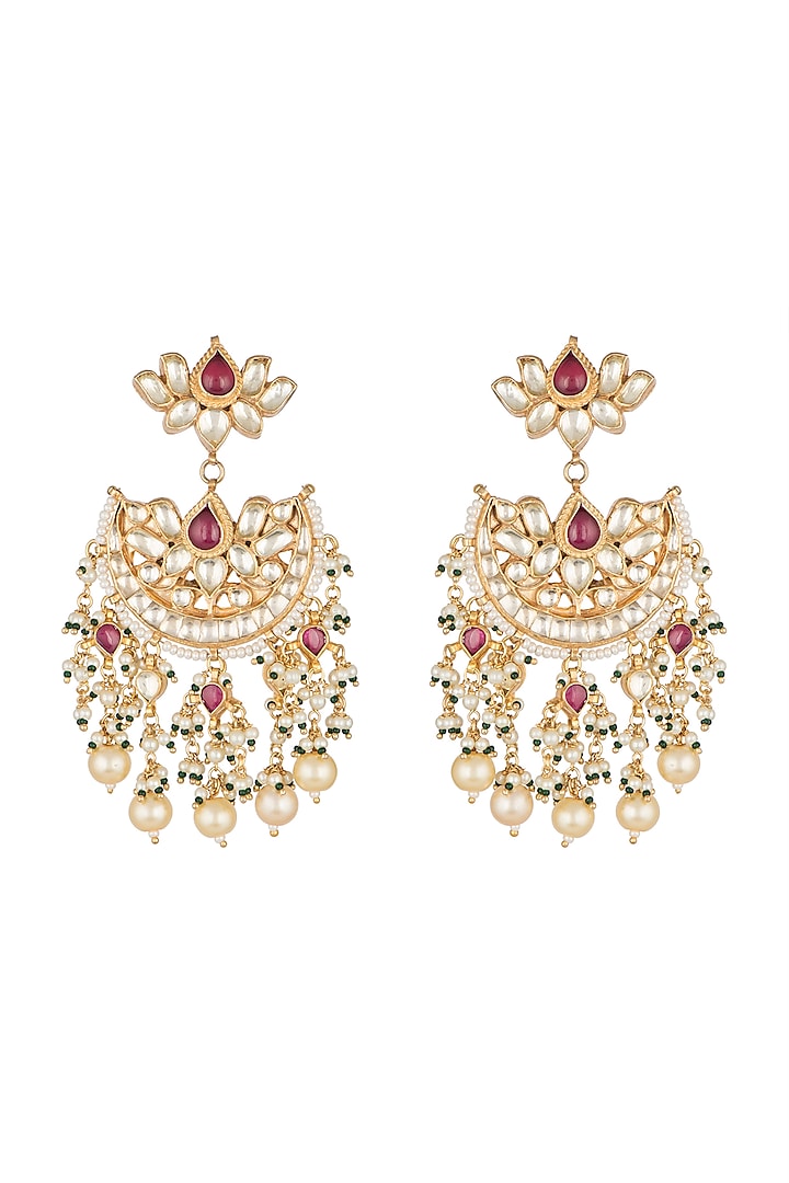 Gold Finish Red Onyx Stone Chandbali Earrings Design by Auraa Trends at ...