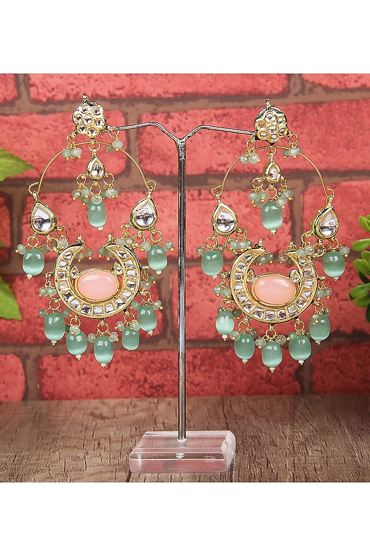 Gold Plated Kundan Polki & Pearls Chaandbali Earrings by Aura Trends at Pernia's Pop Up Shop