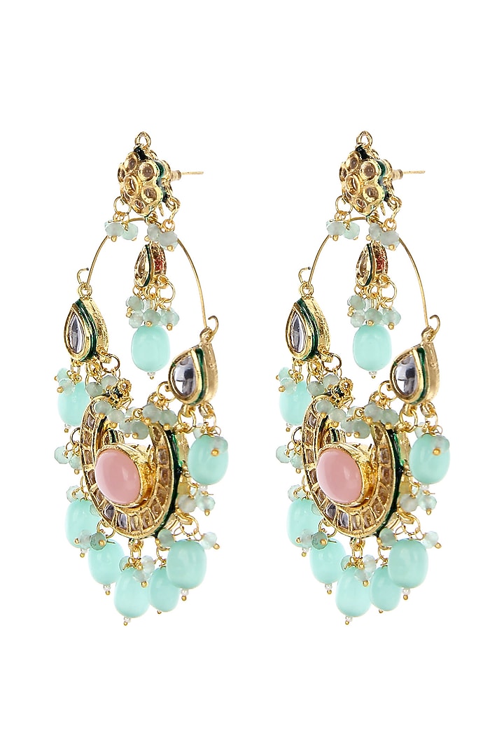 Gold Plated Kundan Polki & Pearls Chaandbali Earrings by Aura Trends at Pernia's Pop Up Shop