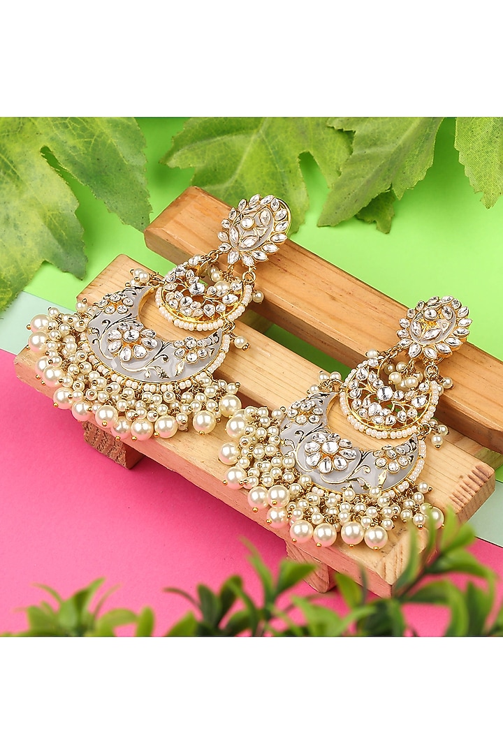 Gold Plated Chaandbali Earrings With Kundan Polki by Aura Trends at Pernia's Pop Up Shop
