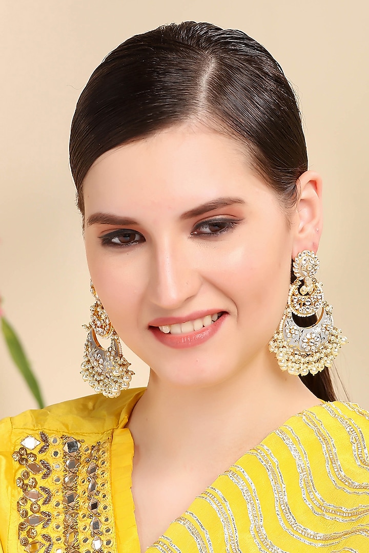 Gold Plated Chaandbali Earrings With Kundan Polki by Auraa Trends at Pernia's Pop Up Shop