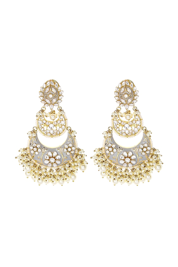 Gold Plated Chaandbali Earrings With Kundan Polki by Aura Trends at Pernia's Pop Up Shop
