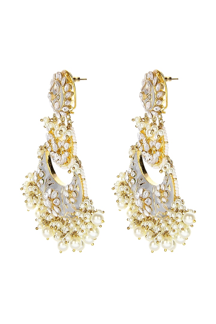 Gold Plated Chaandbali Earrings With Kundan Polki by Aura Trends at Pernia's Pop Up Shop