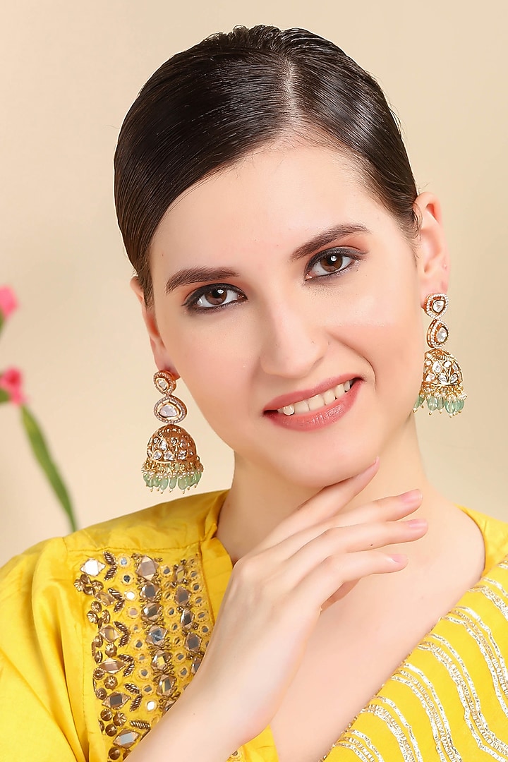 Gold Plated Kundan Polki Jhumka Earrings by Auraa Trends at Pernia's Pop Up Shop