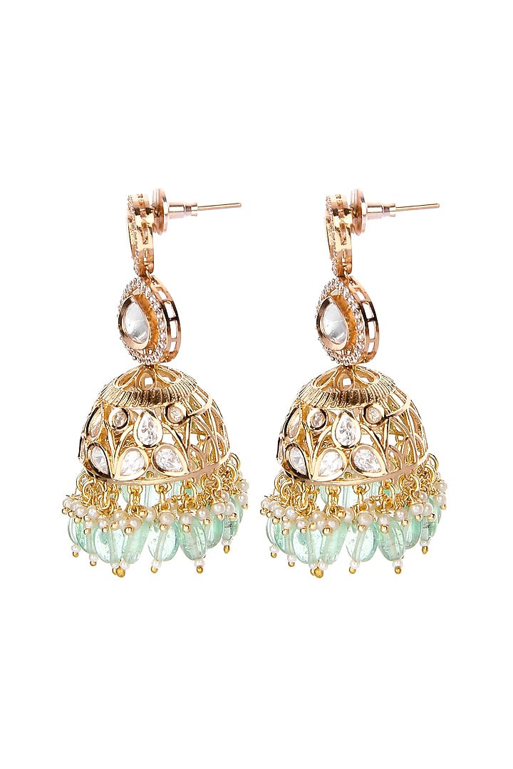 Gold Plated Kundan Polki Jhumka Earrings by Aura Trends at Pernia's Pop Up Shop