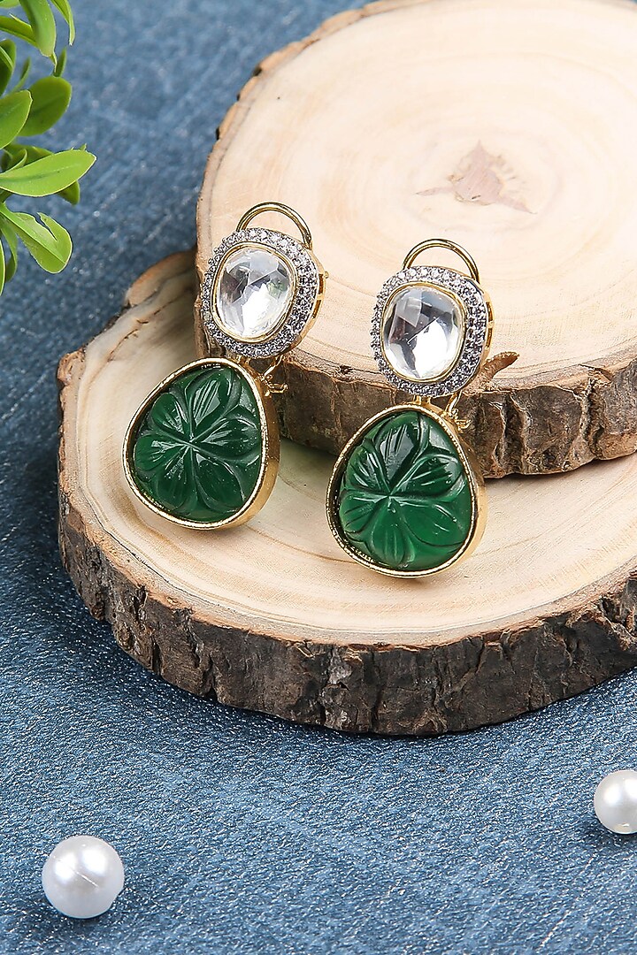 Gold Plated Kundan Polki & Pearls Stud Earrings by Aura Trends at Pernia's Pop Up Shop