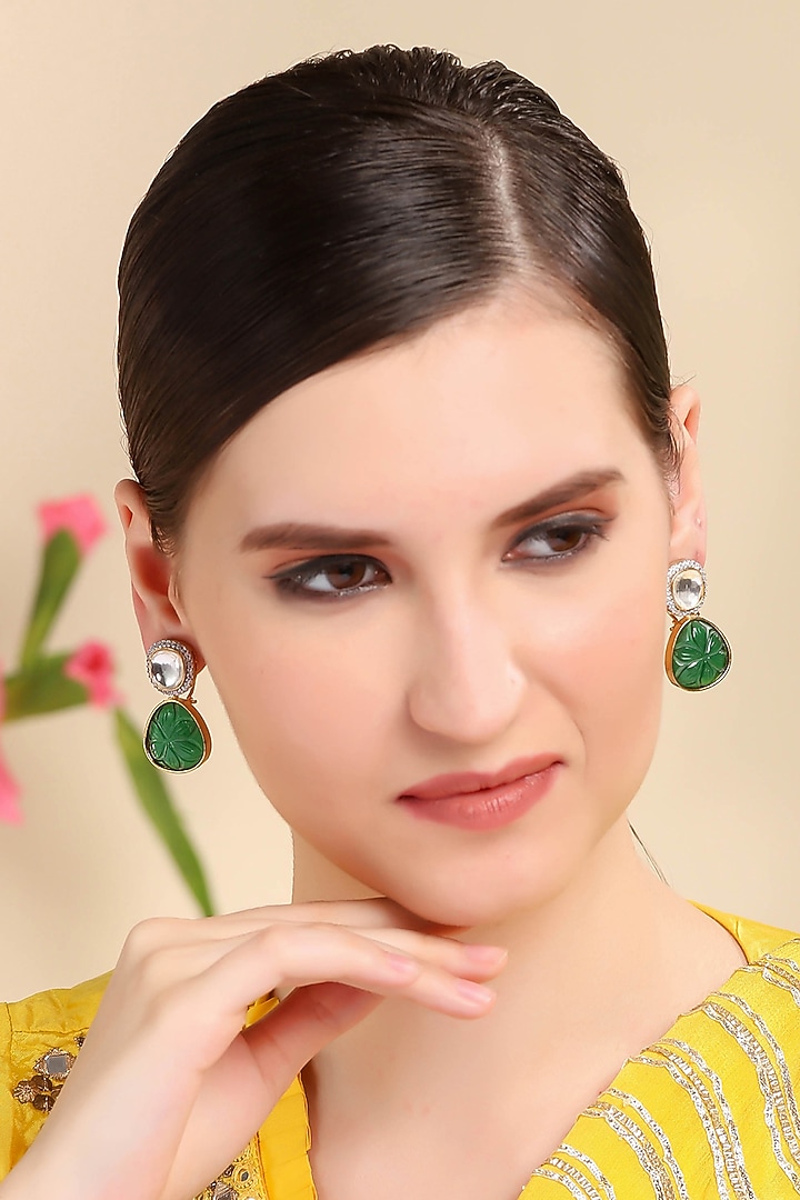 Gold Plated Kundan Polki & Pearls Stud Earrings by Aura Trends at Pernia's Pop Up Shop