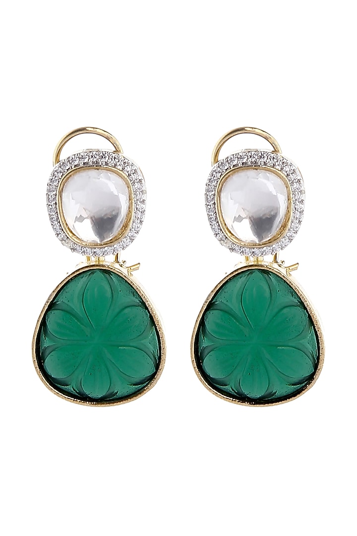 Gold Plated Kundan Polki & Pearls Stud Earrings by Aura Trends at Pernia's Pop Up Shop