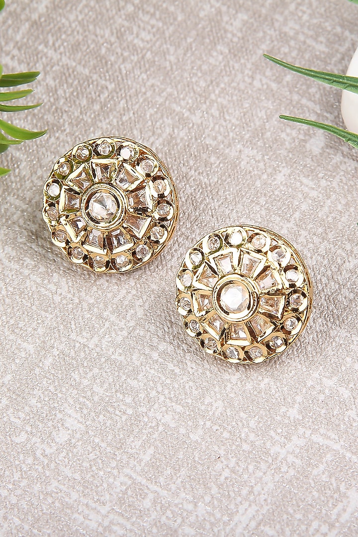 Gold Plated Kundan Polki Stud Earrings by Aura Trends at Pernia's Pop Up Shop
