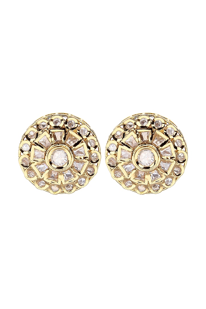 Gold Plated Kundan Polki Stud Earrings by Aura Trends at Pernia's Pop Up Shop