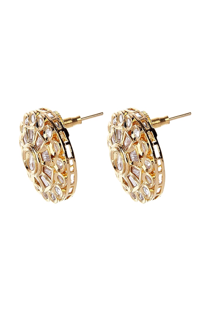 Gold Plated Kundan Polki Stud Earrings by Aura Trends at Pernia's Pop Up Shop