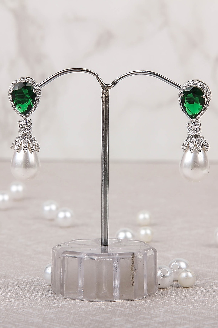 Silver Finish Diamond Polki Stud Earrings by Aura Trends at Pernia's Pop Up Shop