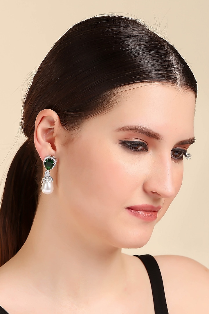 Silver Finish Diamond Polki Stud Earrings by Auraa Trends