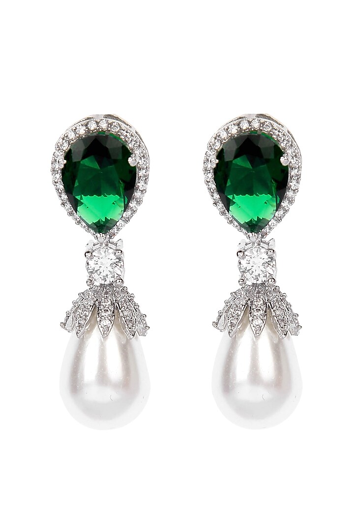 Silver Finish Diamond Polki Stud Earrings by Aura Trends at Pernia's Pop Up Shop