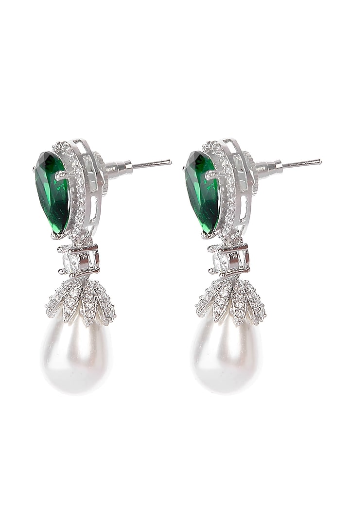 Silver Finish Diamond Polki Stud Earrings by Aura Trends at Pernia's Pop Up Shop