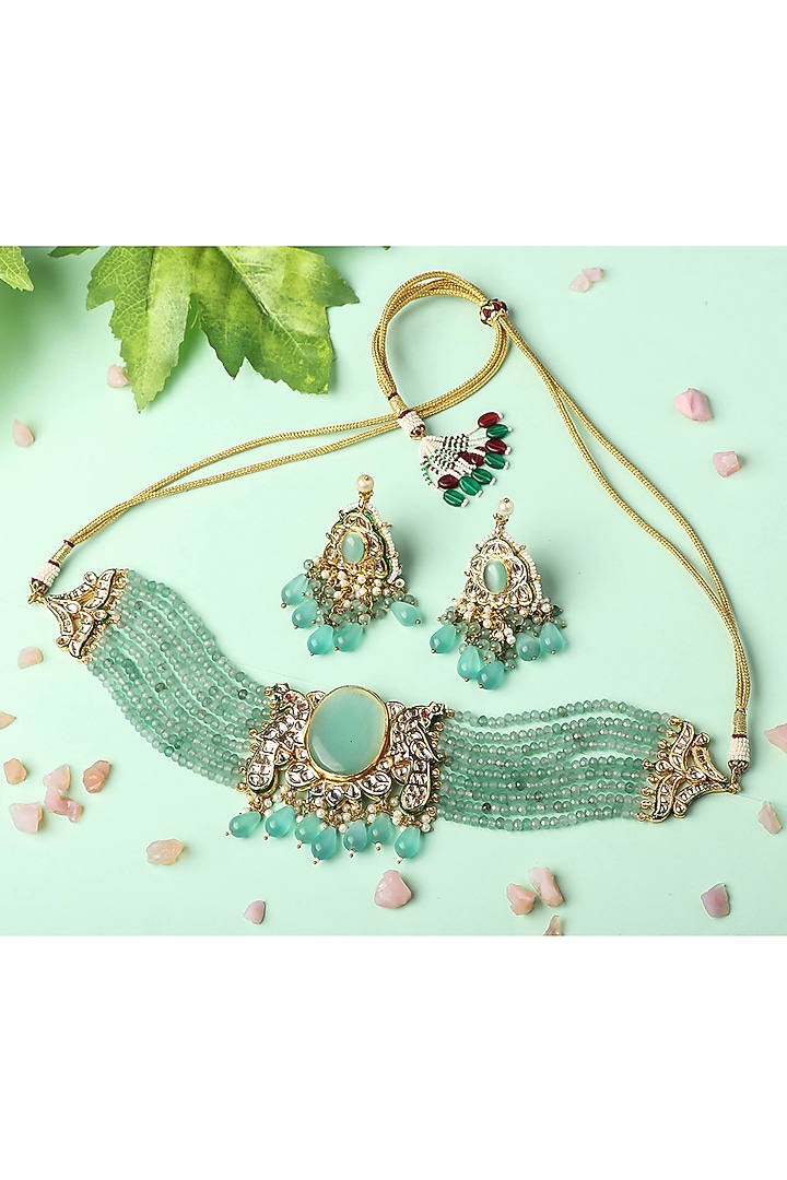 Gold Plated Kundan Polki Choker Necklace Set by Aura Trends at Pernia's Pop Up Shop