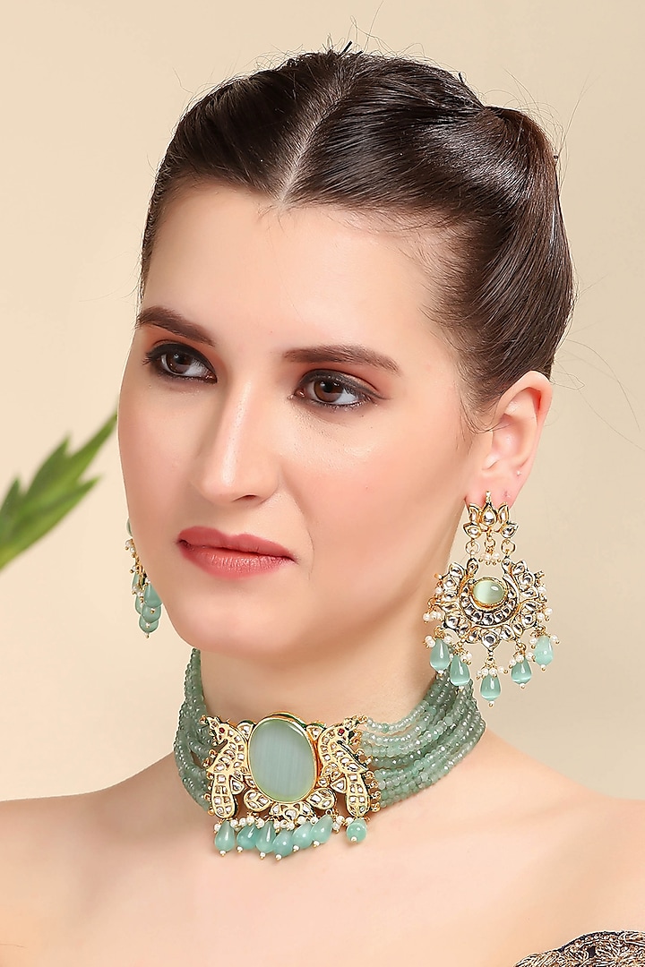 Gold Plated Kundan Polki Choker Necklace Set by Aura Trends at Pernia's Pop Up Shop