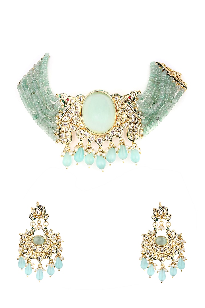 Gold Plated Kundan Polki Choker Necklace Set by Aura Trends at Pernia's Pop Up Shop