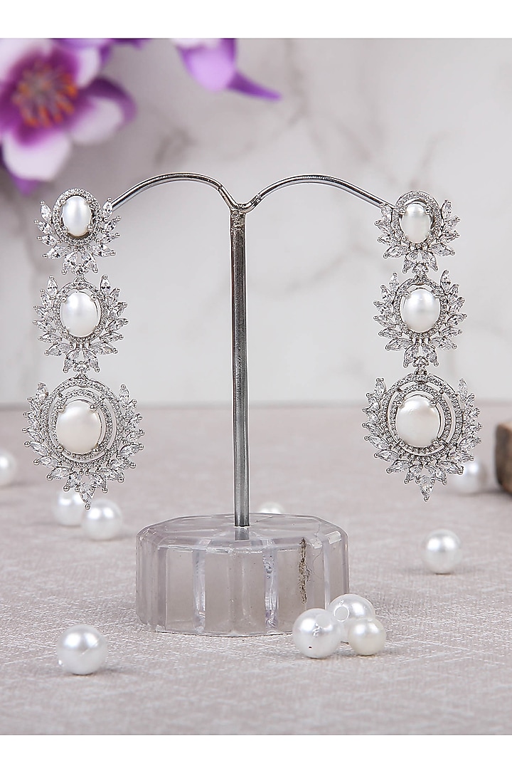 Silver Finish Dangler Earrings With Pearls by Aura Trends at Pernia's Pop Up Shop