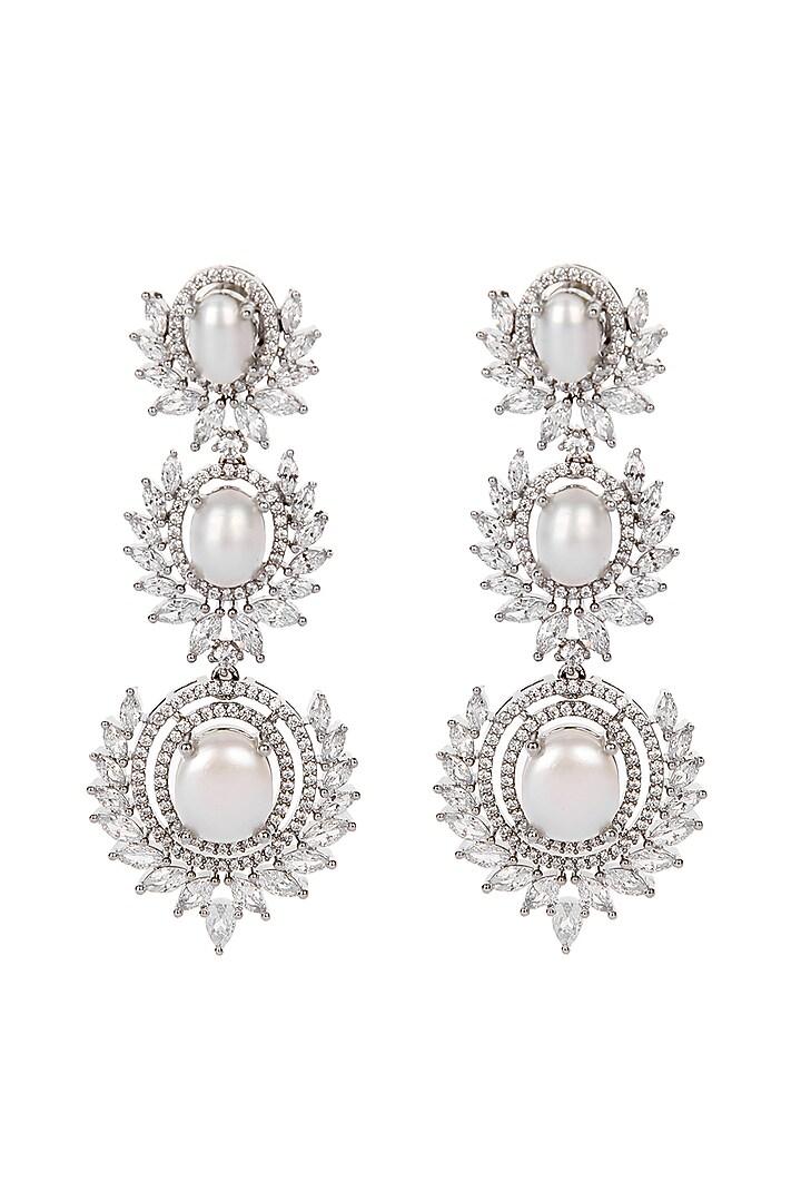 Silver Finish Dangler Earrings With Pearls by Aura Trends at Pernia's Pop Up Shop