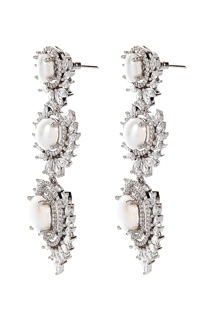 Silver Finish Dangler Earrings With Pearls by Aura Trends at Pernia's Pop Up Shop
