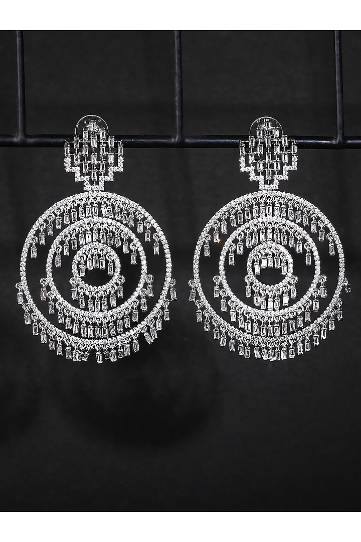 White Rhodium Finish American Diamond & Zircon Dangler Earrings by Aura Trends at Pernia's Pop Up Shop