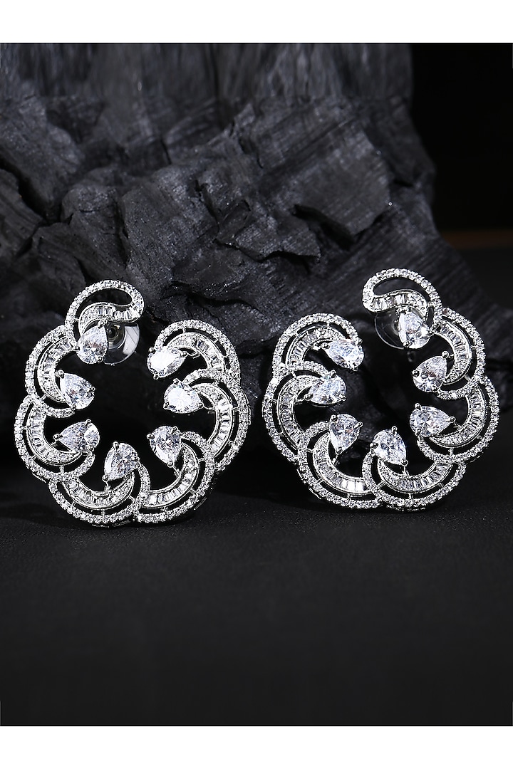 White Rhodium Finish American Diamond & Zircon Hoop Earrings by Aura Trends at Pernia's Pop Up Shop