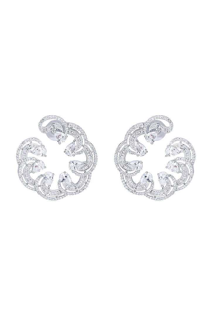 White Rhodium Finish American Diamond & Zircon Hoop Earrings by Aura Trends at Pernia's Pop Up Shop