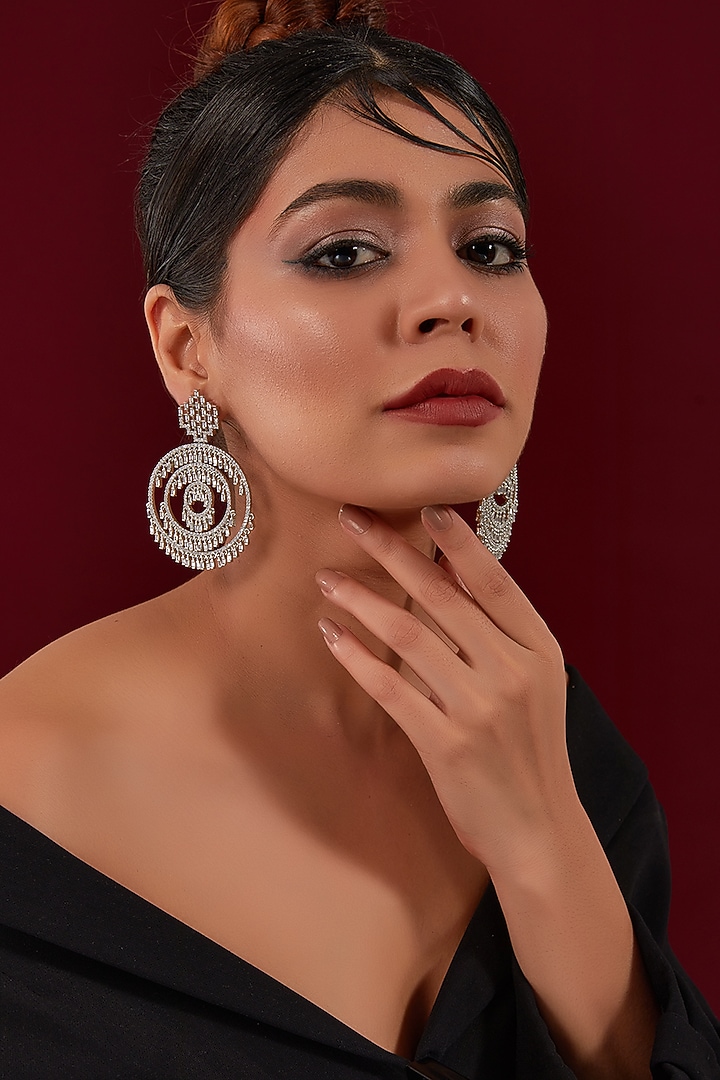 White Rhodium Finish Zircon Dangler Earrings by Aura Trends at Pernia's Pop Up Shop