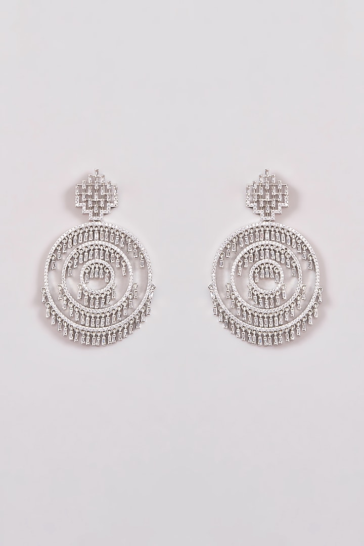 White Rhodium Finish Zircon Dangler Earrings by Aura Trends at Pernia's Pop Up Shop