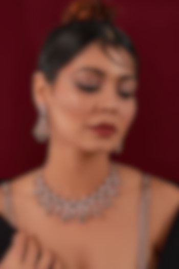 White Rhodium Finish White & Green Zircon Necklace Set by Auraa Trends at Pernia's Pop Up Shop