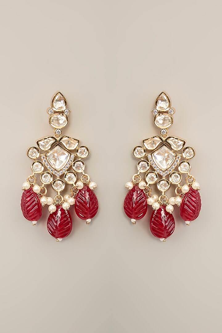 Gold Finish Kundan Polki & Red Stone Necklace Set by Aura Trends at Pernia's Pop Up Shop