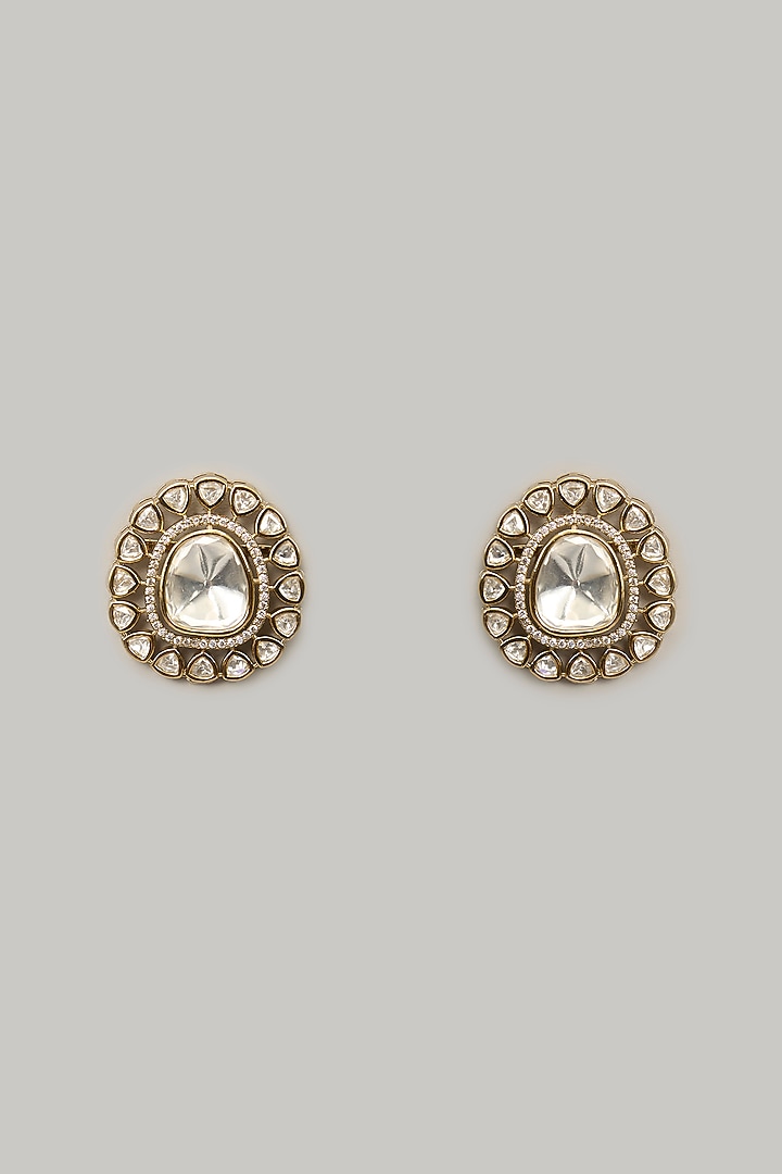 Gold Finish Emerald Synthetic Stone Stud Earrings by Aura Trends at Pernia's Pop Up Shop