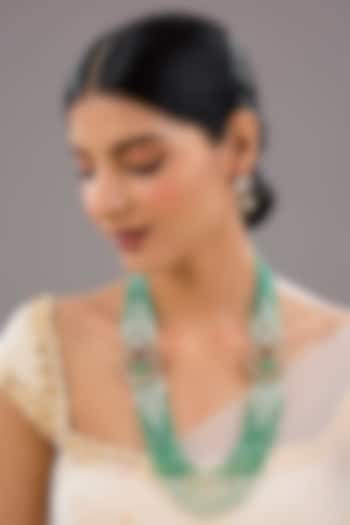 Two-Tone Finish Kundan Polki & Pearl Long Necklace Set by Auraa Trends at Pernia's Pop Up Shop