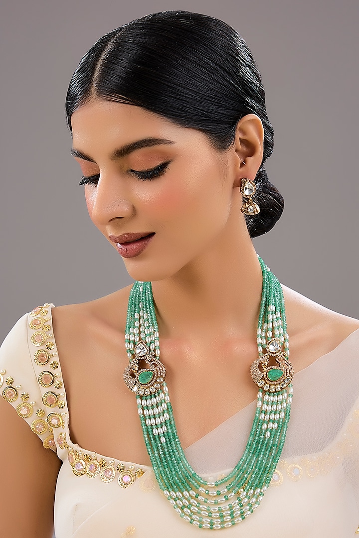 Two-Tone Finish Kundan Polki & Pearl Long Necklace Set by Auraa Trends at Pernia's Pop Up Shop