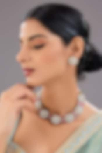 Rose Gold Finish Kundan Polki Necklace Set by Auraa Trends at Pernia's Pop Up Shop