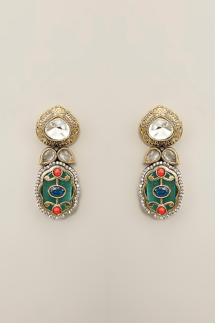 Gold Finish Kundan Polki & Green Stone Necklace Set by Aura Trends at Pernia's Pop Up Shop