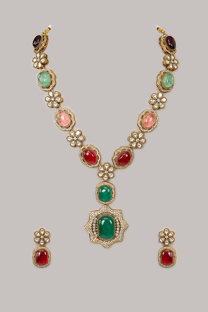 Two-Tone Finish Kundan Polki & Red Stone Necklace Set by Aura Trends at Pernia's Pop Up Shop