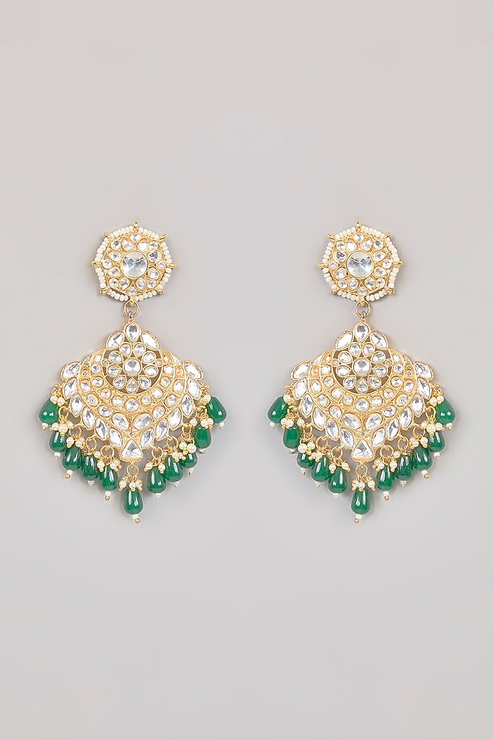 Gold Finish Zircon & Green Stone Chandbali Earrings by Aura Trends at Pernia's Pop Up Shop