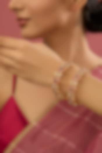 Gold Finish Multi-Colored Kundan Polki Bangles (Set of 2) by Auraa Trends at Pernia's Pop Up Shop