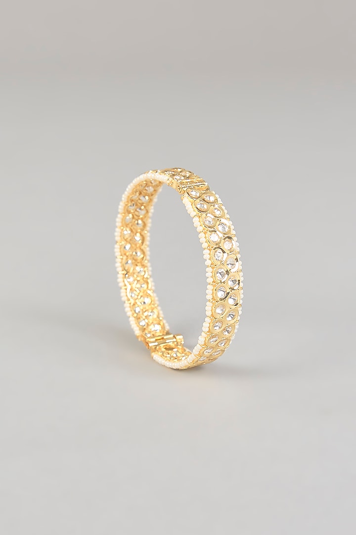 Gold Finish Zircon & Kundan Polki Bangles (Set of 2) by Aura Trends at Pernia's Pop Up Shop