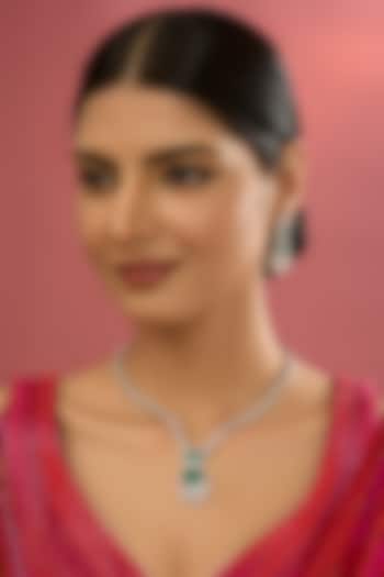 White Finish Zircon & Green Stone Necklace Set by Aura Trends at Pernia's Pop Up Shop