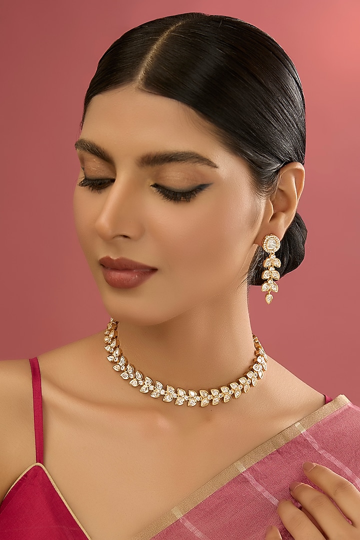 Gold Finish American Diamond Necklace Set by Aura Trends at Pernia's Pop Up Shop