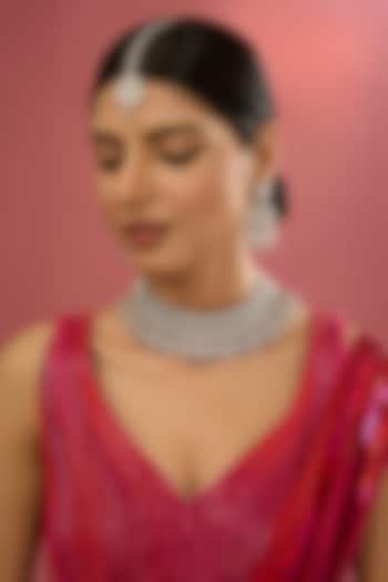 White Rhodium Finish American Diamond & Zircon Necklace Set by Auraa Trends at Pernia's Pop Up Shop