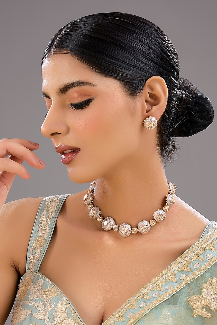 Gold Finish Kundan Polki & Pearl Necklace Set by Aura Trends at Pernia's Pop Up Shop