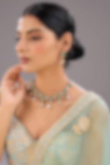 Gold Finish Kundan Polki & Green Zircon Necklace Set by Auraa Trends at Pernia's Pop Up Shop