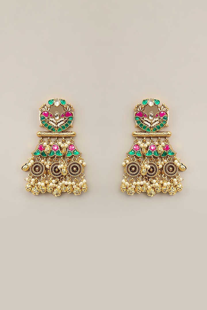 Gold Finish Kundan Polki & Green Beaded Necklace Set by Aura Trends at Pernia's Pop Up Shop