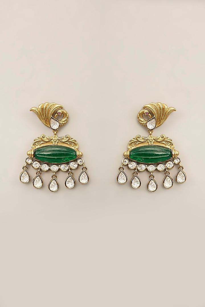Gold Finish Green Kundan Polki & Pearl Necklace Set by Aura Trends at Pernia's Pop Up Shop